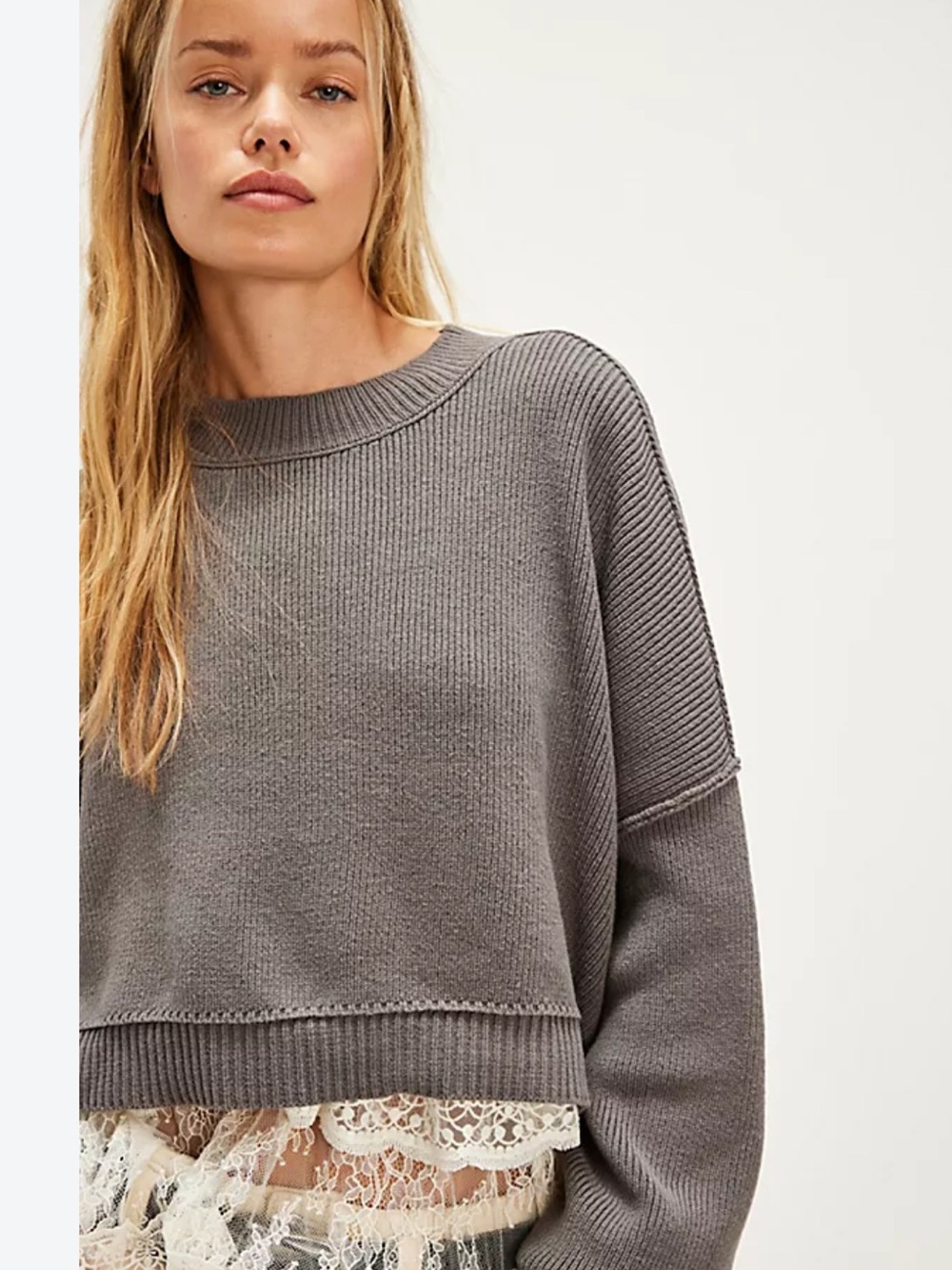 Free People easy street Ribbed Cropped Crew Sweater in xs